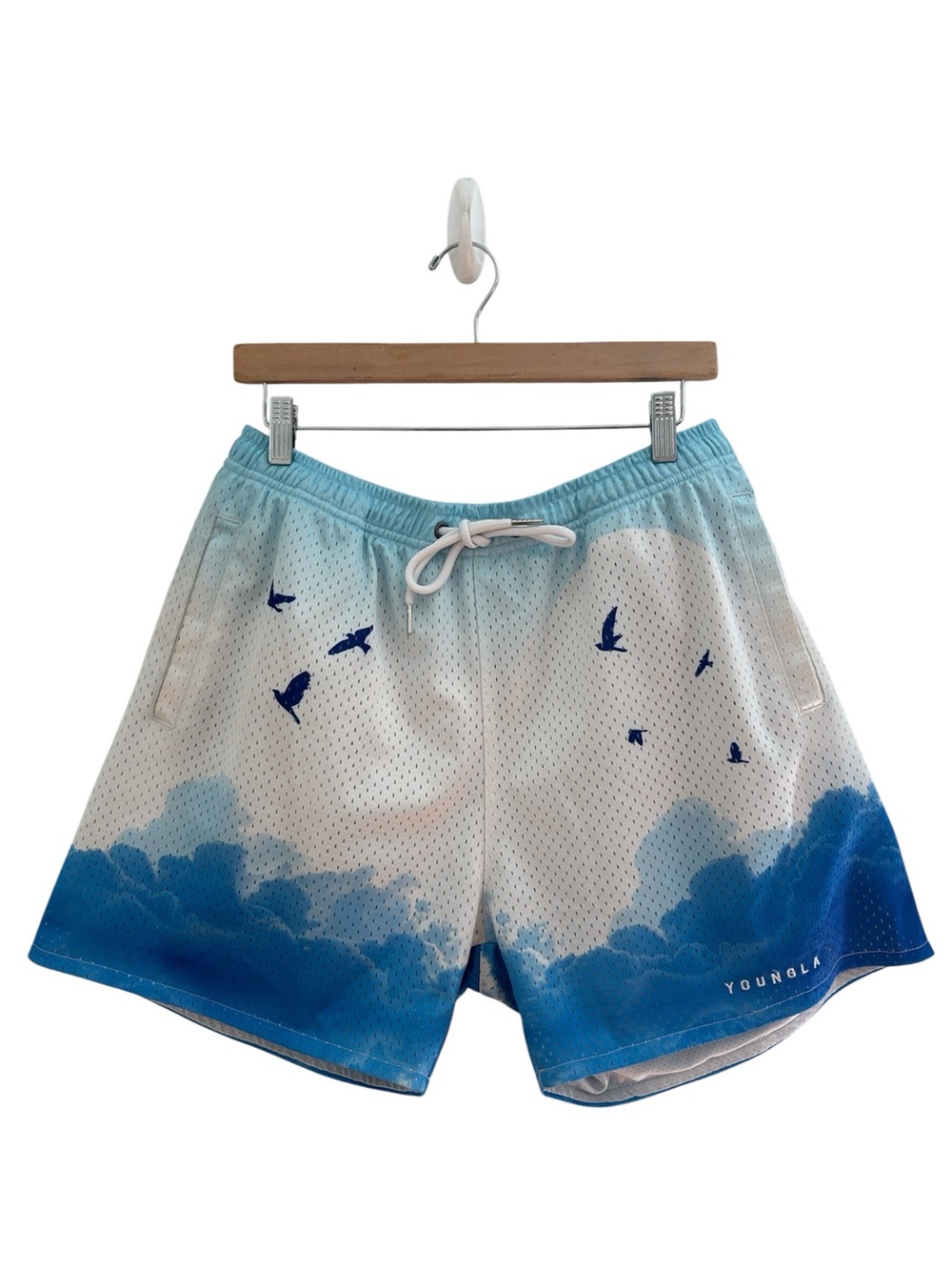 YoungLA Birds Clouds Mesh Gym Basketball Sporty Workout Shorts Men’s Size XL